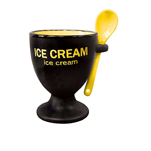 Rockin Gear Novelty Ice Cream Cups and Spoon Set Combo Ceramic Fun Dessert Dish and Kitchenware