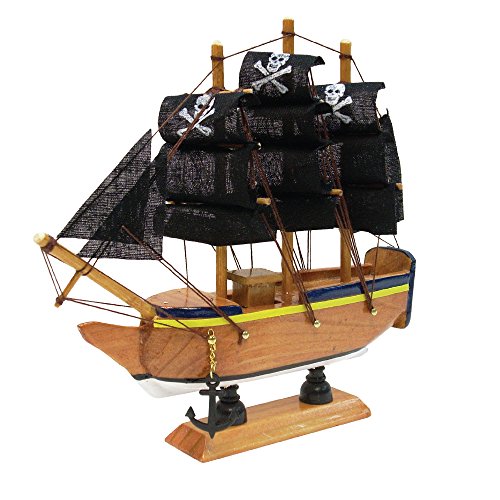 Nautical Pirate Ship Figurine Pre Built Watercraft Genuine Handcrafted Wood 10" Collectible Sailboat Home Decor