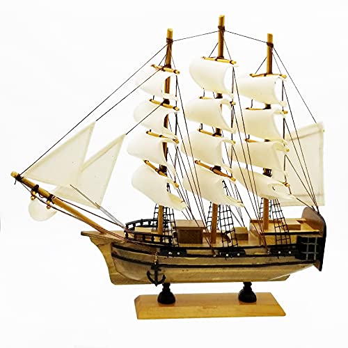 Nautical Pirate Ship Figurine Pre Built Watercraft Genuine Handcrafted Wood 10" Collectible Sailboat Home Decor
