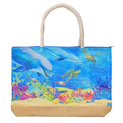 Dolphin Souvenirs Gifts Beach Bags for Women, Mesh Oversized Beach Totes Shoulder Handbags with Zipper, Dolphin Collectible Souvenir Beach Bag Gifts (Dolphin)
