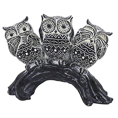 ROCKIN Owl Figurine Best Family Set Very Cute Statue White Owl, 3 Different Mood See no Evil, Hear no Evil, Speak no Evil - Nice Decoration for Home Office Outdoors Gardens, White/Black