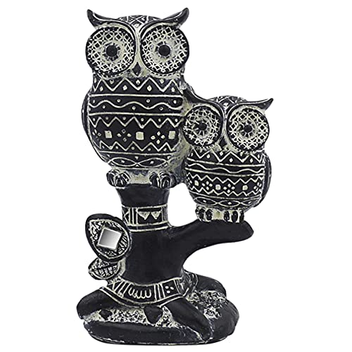 Rockin Owl Figurine Best Mom & Baby Set Very Cute Statue, 2 Owls Together - Nice Decoration & Great Home Office décor, Black/White Tribal Pattern