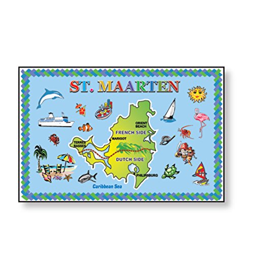 Magnets St. Maarten Blue Island Map Souvenir Metal Refrigerator Magnets 2" x 3" Inch (St. Maarten)