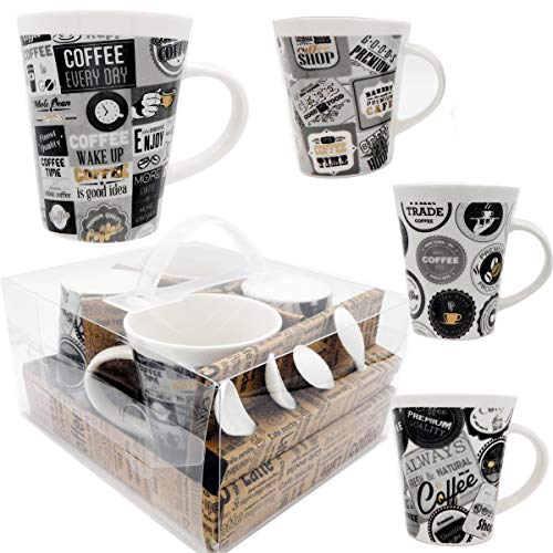 rockin Coffee mug- Set of 4 Coffee mugs (10 Ounce) Ceramic cup set with distinctive assorted Coffee vintage phrases, in exclusive Boxed Gifts for Mom Birthday Christmas