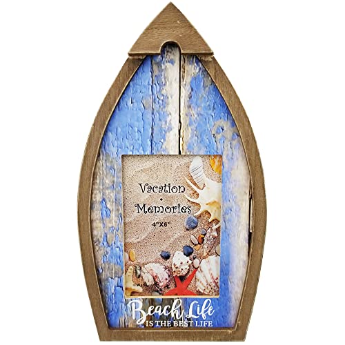 Beach Theme Wooden Picture Frame, Boat Photo Frames - Beach Life is the Best Life, Solid Wood Frames, Secret Santa (BOAT2, 4" x 6")