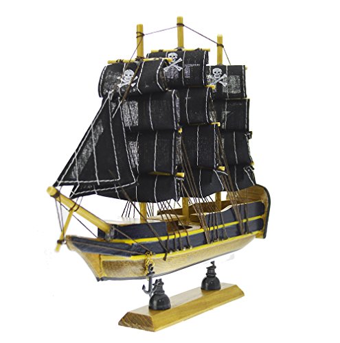 Nautical Pirate Ship Figurine Pre Built Watercraft Genuine Handcrafted Wood 10" Collectible Sailboat Home Decor