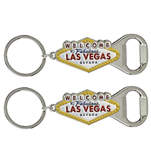 Bottle Opener Key Chain - Las Vegas Souvenir Stainless Steel 'Welcome To Fabulous Las Vegas Nevada" (Pack of 2)