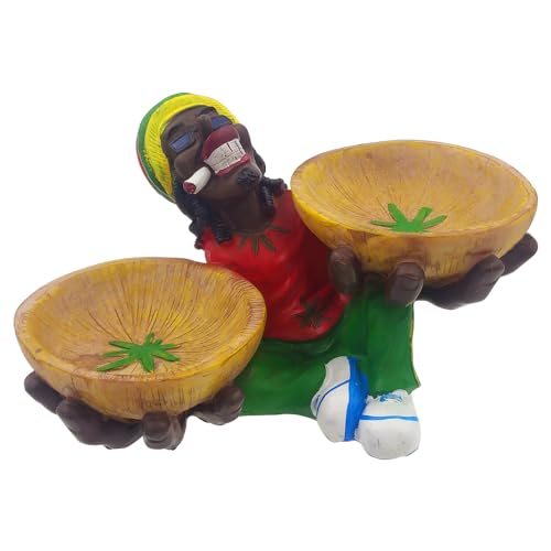 Ashtray Rasta Jamaican Man Smoking Weed Ashtray Hemp Marijuana Pot Cannabis Party Double Ash Tray for Cigarette or Cigar Smokers - Great Gag Gifts for Men Women, White Elephant Gifts for Humor