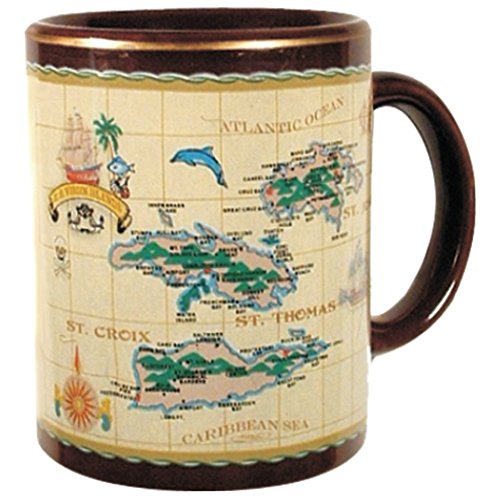 Rockin Gear Mug St. Thomas U.S Virgin Islands Souvenir Gift Mugs, USVI Antique Brown Map Ceramic Coffee Mug 11 oz Souvenirs (United States Virgin Islands)