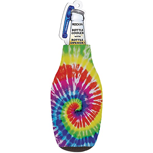 Tie Dye Beer Bottle Sleeve Set, Zip-Up Neoprene Cooler with Bottle Opener, Rainbow Insulated Bottle Jacket Sleeves for Men, Classic Thick Thermocoolers