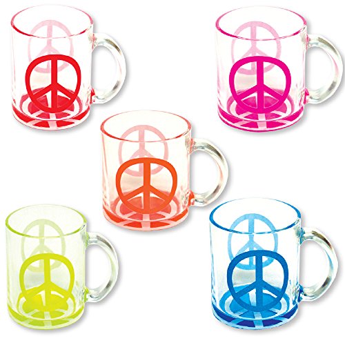 Rockin Gear Mugs Glass Coffee Cups 11 oz, Neon Peace Sign Mug with Handle - Clear Glass Mugs for Hot & Cold Beverages - Best Gift for Coffee Tea Lover/Addicts