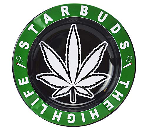 Metal Ashtray High Life Unique Ashtrays, Cigarette Ashtray 5.5 inches diameter smoking ash trays for Men, Fun White Elephant Gifts (Starbuds)