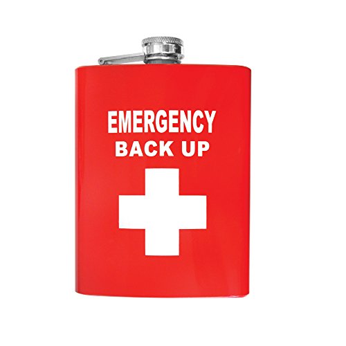 Stainless Steel Liquor Spirits Flask Funny Hip Flasks for Men & Women | Hilarious 8 oz Unique Novelty Liquor Flasks, Secret Santa (Red, Emergency Back Up)