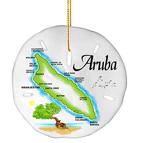 Christmas Ornaments - Handmade Aruba Gift Souvenir Stocking Stuffer, Sand Dollar Ornament for Christmas Tree Decoration (Aruba)