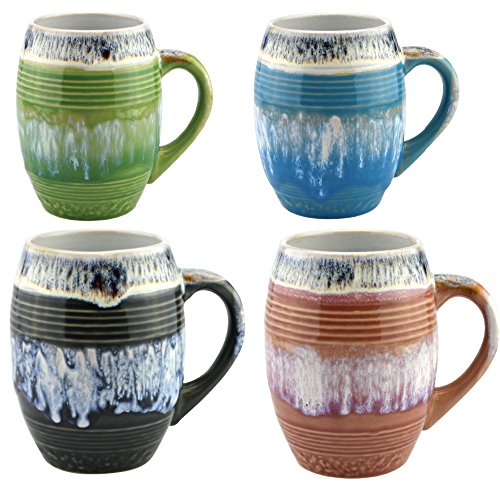 Coffee Mugs Set of 4, Unique Ceramic Tea Cups 16 oz Beautiful Big Multicolor Cups for Home & Kitchen Décor, Dishwasher Microwave Safe (Assorted Colors)