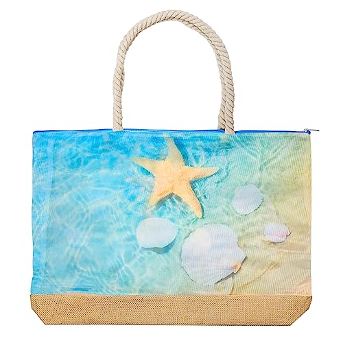 Rockin Shells Souvenirs Gifts Beach Bags for Women, Mesh Oversized Beach Totes Shoulder Handbags with Zipper, Collectible Souvenir Beach Bag Gifts