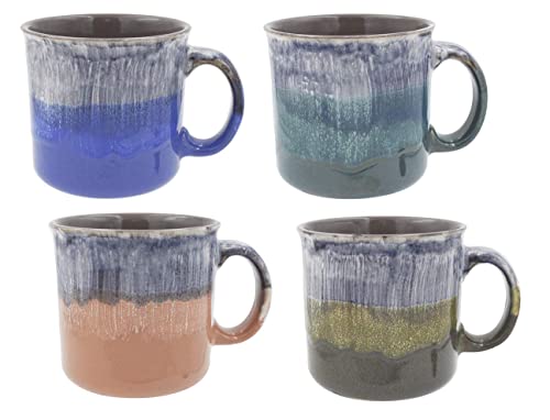 Mug Glazed Ceramic Coffee Mugs, Large Coffee Mug Set of 4 Sturdy Gorgeous Kitchen Decor 18 oz Cup Sets, Unique Modern Cafe Cups, Great Oversized Mug Gifts (Assorted Colors)