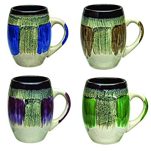 Rockin Gear Mugs Beautiful Glazed Ceramic Coffee Mug Set of 4, Dishwasher Microwave Safe 16 Ounce Mugs, Great Gift for Coffee Tea Lover/Addicts (Set of 4 Assorted Colors)