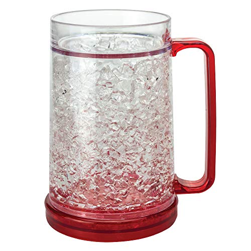 Beer Mugs For Freezer - Insulated Freezer Mug for Beer and Cocktails with Handle, Freezer Safe Beer Steins Double Walled 16 oz Cups for Ice Cold Beer & Beverages - Gift Box included (Red)