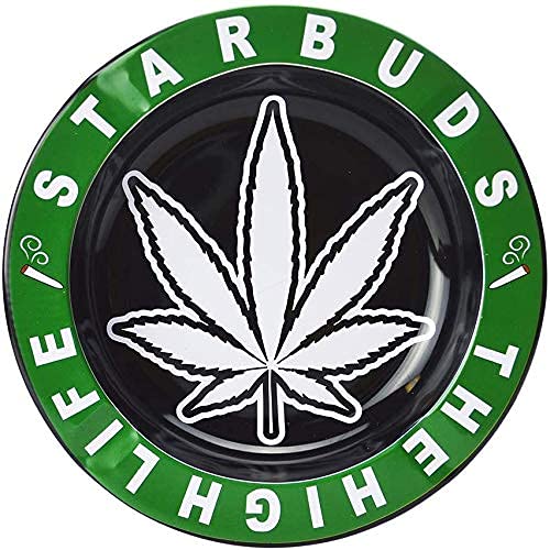 Metal Ashtray High Life Unique Ashtrays, Cigarette Ashtray 5.5 inches diameter smoking ash trays for Men, Fun White Elephant Gifts (Starbuds)