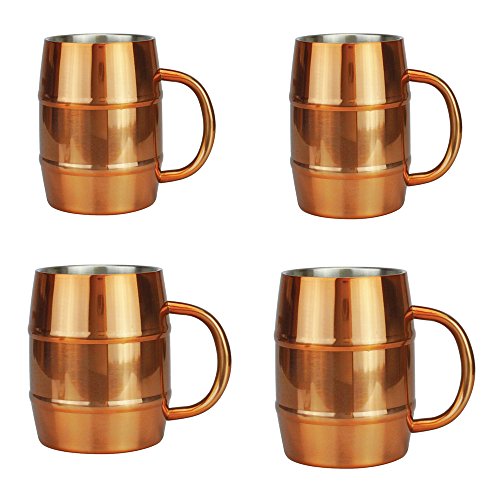 Rockin Mugs Tankard Moscow Mule Copper Cups Set of 4 Beer Mugs 16 Ounce, Crafted Barrel Mugs