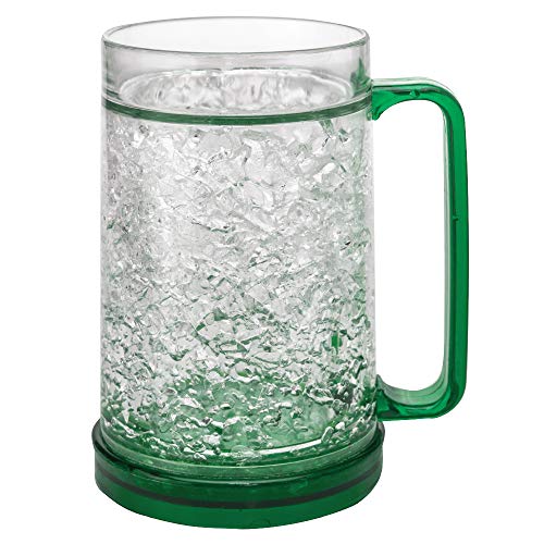 Beer Mugs For Freezer - Insulated Freezer Mug for Beer and Cocktails with Handle, Freezer Safe Beer Steins Double Walled 16 oz Cups for Ice Cold Beer & Beverages - Gift Box included (Green)