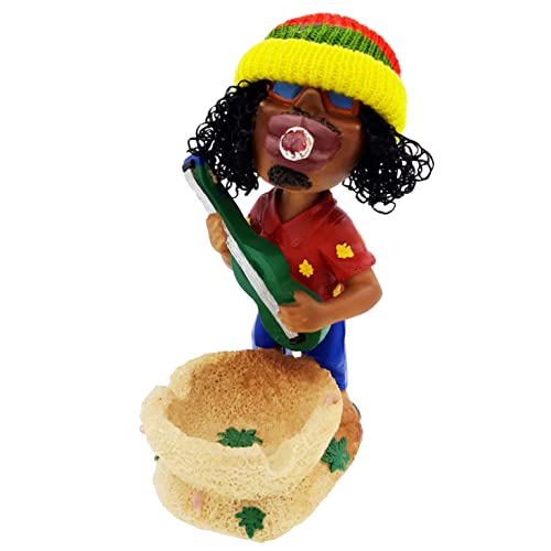 Ashtray Rasta Figurine Ashtrays - Jamaican Man Bobble Head Dreadlock Ash Tray with Guitar - Cigarette Marijuana Weed Hemp Pot Cannabis Smoking Accessory (Red Guitar)