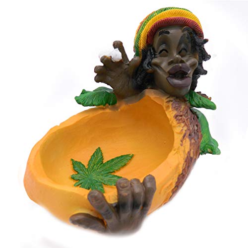 Ashtray Rasta Figurine Ashtray - Jamaican Man Marijuana Joint Ashtray - Weed Hemp Pot Cannabis Party Accessory Tropical Fruit Cigarette Mango Ashtray