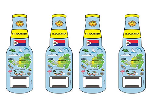 Magnet Beer Bottle Opener ST MAARTEN Gifts Souvenir Set of 4 Blue Map Design Magnet Bottle Opener - Best Souvenir or Gift Idea (St. Maarten)