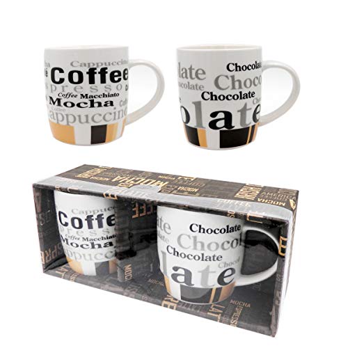 Rockin Gear Coffee Mugs Beautiful Vintage Ceramic Cups Set of 2 with distinctive assorted Café phrases, in exclusive Boxed gift sets best Gift Set Home Decoration, Gift for Mom Birthday Secret Santa